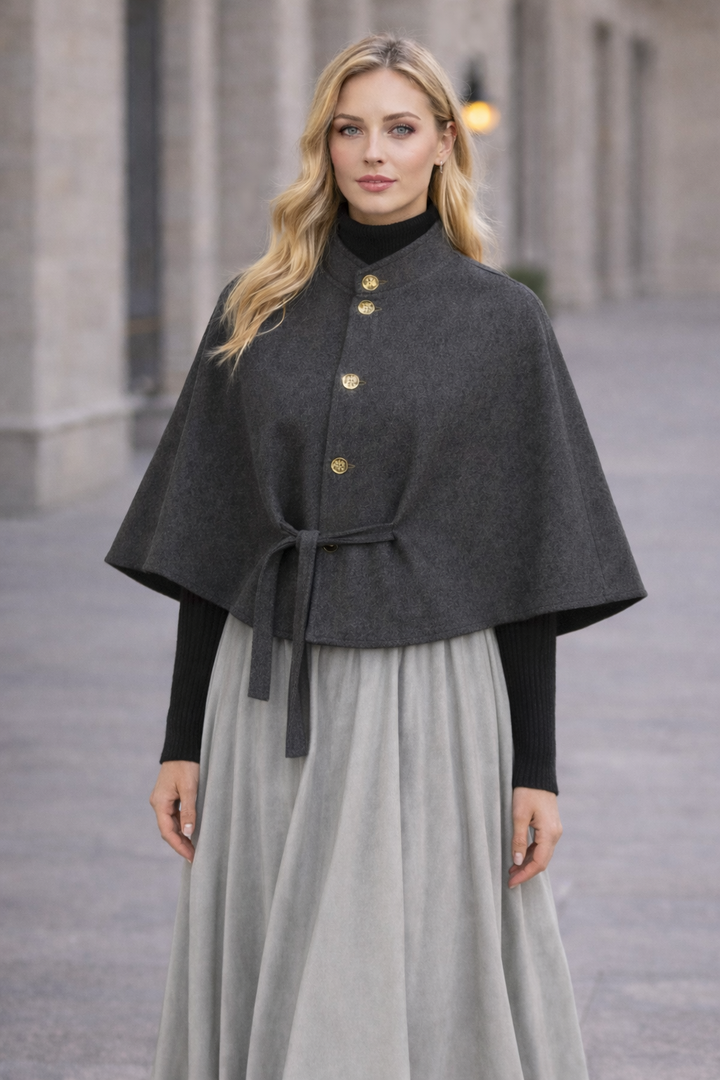 Damen Cape aus hochwertigem Flanell ohne Ärmel 1281 - Anthrazit