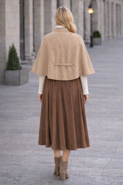 Damen Cape aus hochwertigem Flanell ohne Ärmel 1281 - Beige