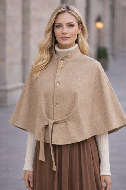 Damen Cape aus hochwertigem Flanell ohne Ärmel 1281 - Beige