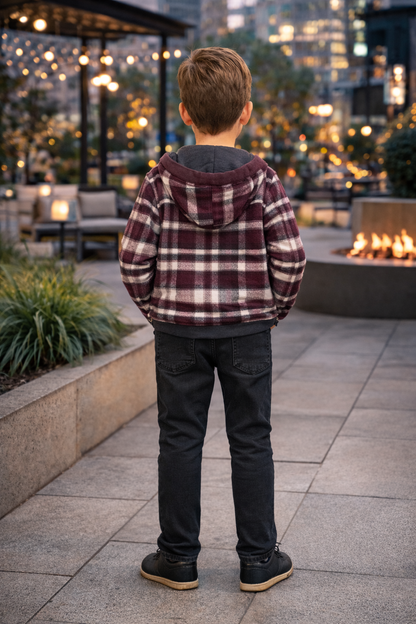 Jungen Winterset 3-teilig Flanellhemd und Jeans 3512 - Bordeaux