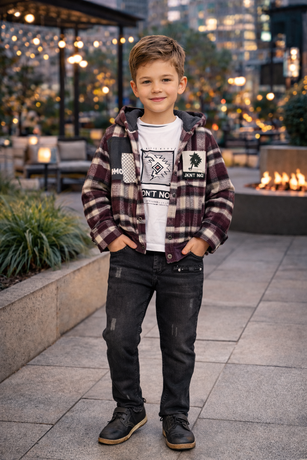 Jungen Winterset 3-teilig Flanellhemd und Jeans 3512 - Bordeaux