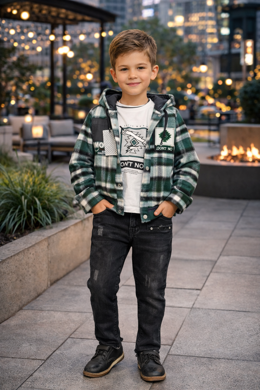 Jungen Winterset 3-teilig Flanellhemd und Jeans 3512 - Khaki