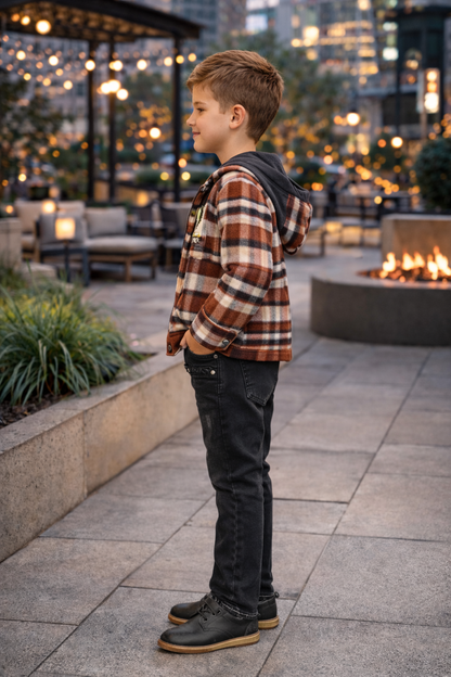 Jungen Winterset 3-teilig Flanellhemd und Jeans 3512 - Braun