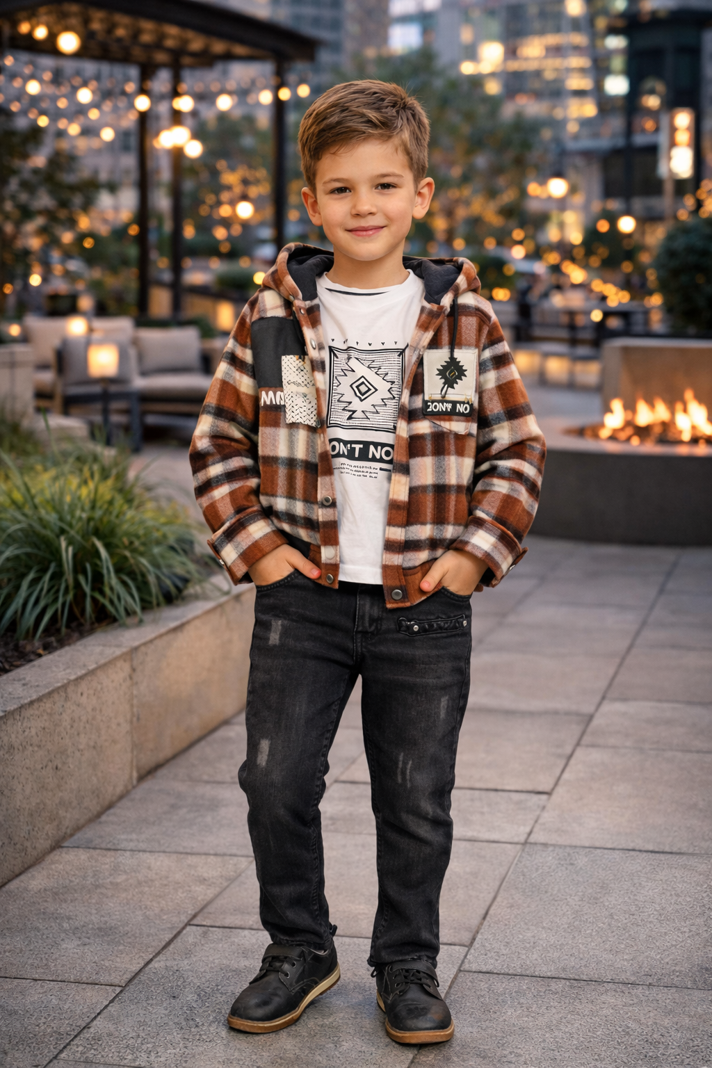 Jungen Winterset 3-teilig Flanellhemd und Jeans 3512 - Braun