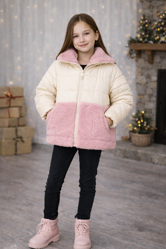Mädchen Winterjacke mit Teddyfell-Besatz 5011 - Weiß
