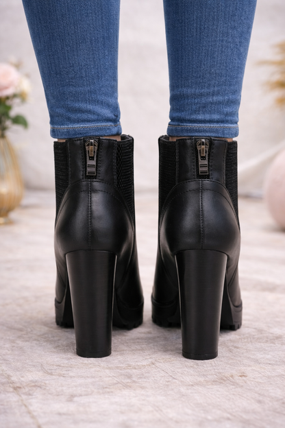 Damen Stiefeletten mit Blockabsatz und Plateausohle 6325 - Schwarz