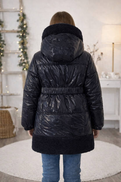 Mädchen Regenjacke mit weichem Fellfutter und Kapuze 5008 - Dunkelblau