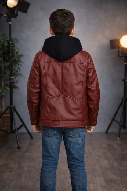 Jungen Lederjacke mit Fellfutter 5127 - Bordeaux