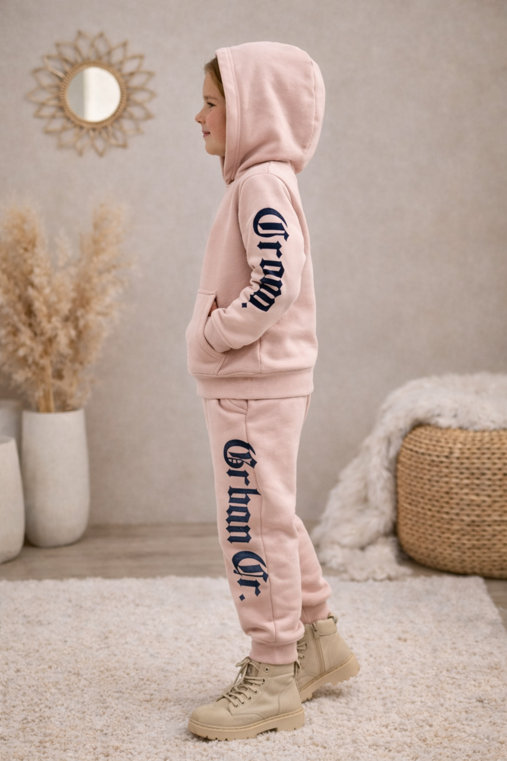 Mädchen Pyjama-Set aus 3-Faden-Sweatstoff 3126 - Puder