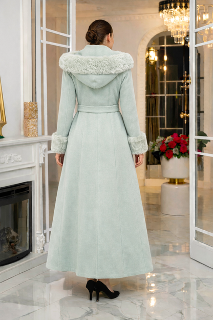 Eleganter Wintermantel aus geripptem Stoff mit Kunstpelz 1392 - Mint