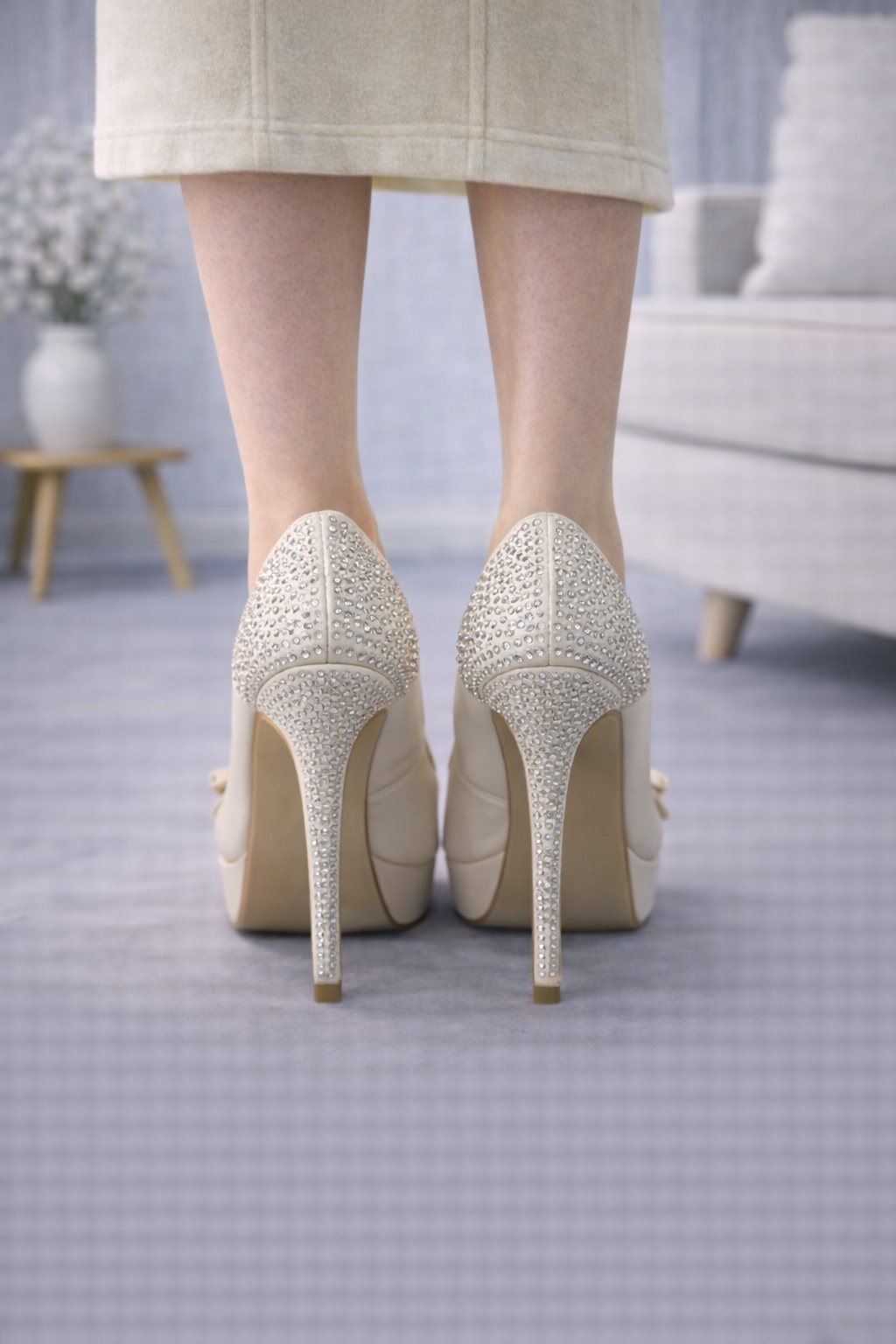Elegante Plateau-Pumps mit Schleife und Strass 6306 - Weiß