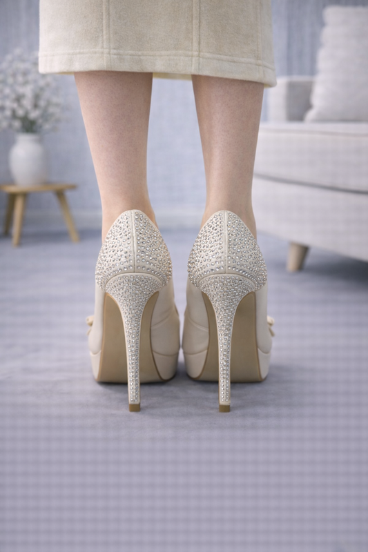 Elegante Plateau-Pumps mit Schleife und Strass 6306 - Weiß