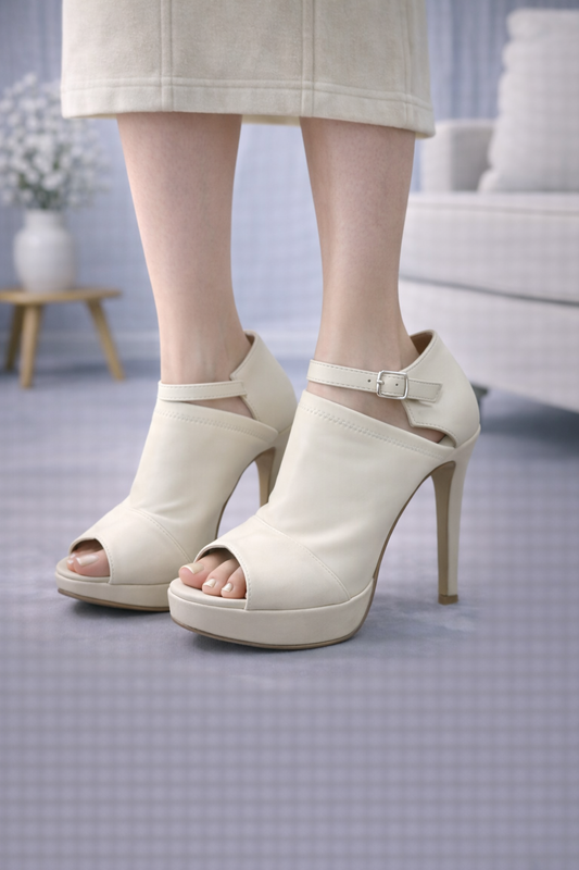 Moderne Plateau-High Heels mit Fesselriemen 6305 - Beige