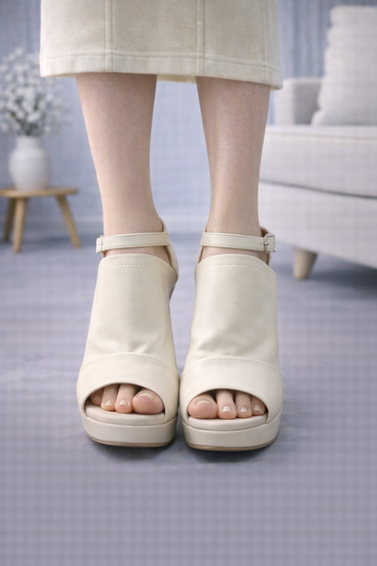 Moderne Plateau-High Heels mit Fesselriemen 6305 - Beige