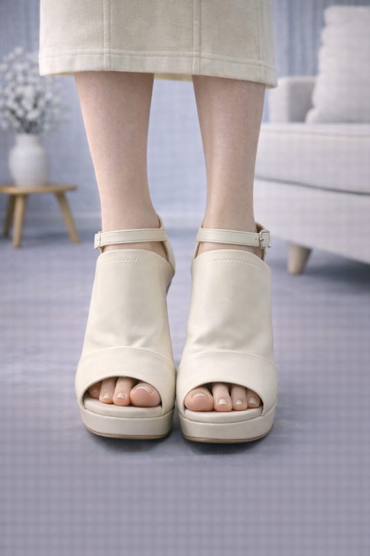 Moderne Plateau-High Heels mit Fesselriemen 6305 - Beige