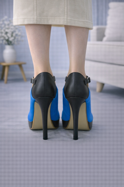 Moderne Plateau-High Heels mit Fesselriemen 6305 - Blau