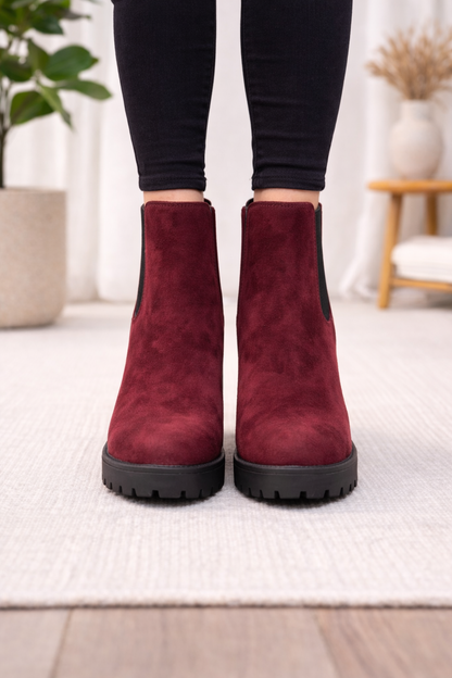 Weinrote Chelsea Boots in Wildleder-Optik mit Profilsohle 6309 - Bordeaux