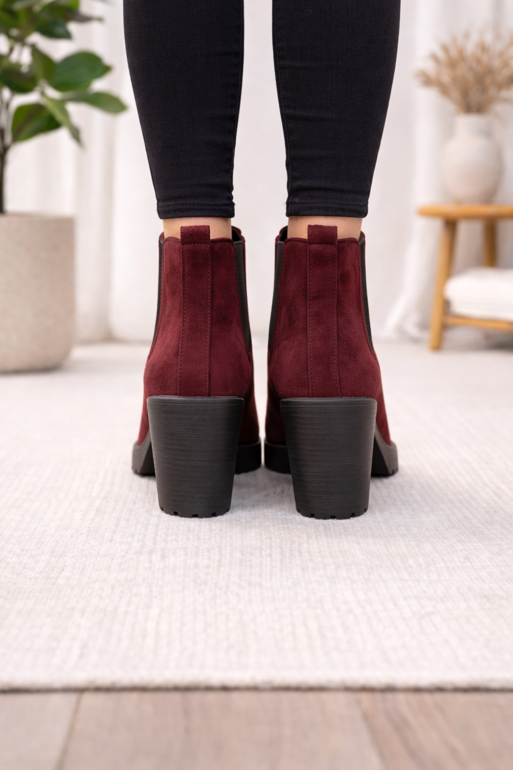Weinrote Chelsea Boots in Wildleder-Optik mit Profilsohle 6309 - Bordeaux