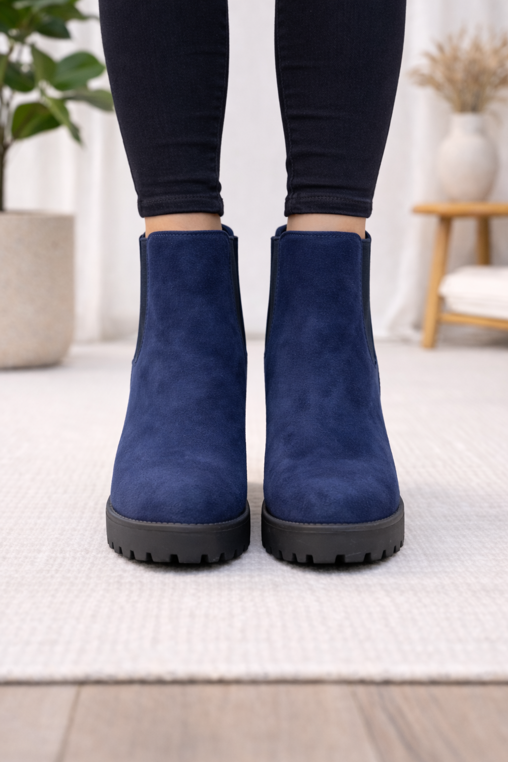 Weinrote Chelsea Boots in Wildleder-Optik mit Profilsohle 6309 - Dunkelblau