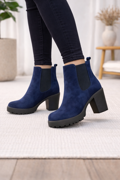 Weinrote Chelsea Boots in Wildleder-Optik mit Profilsohle 6309 - Dunkelblau