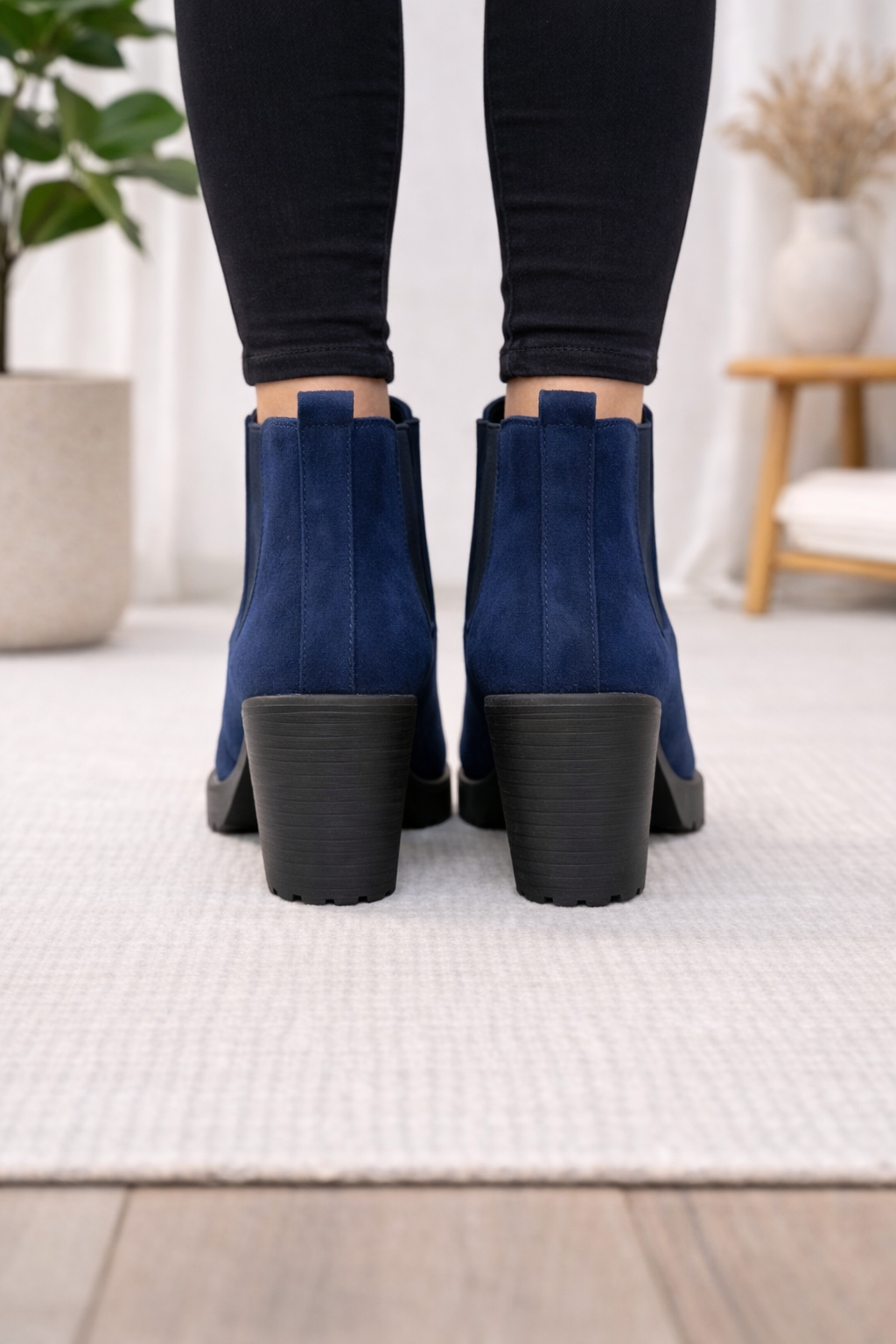 Weinrote Chelsea Boots in Wildleder-Optik mit Profilsohle 6309 - Dunkelblau