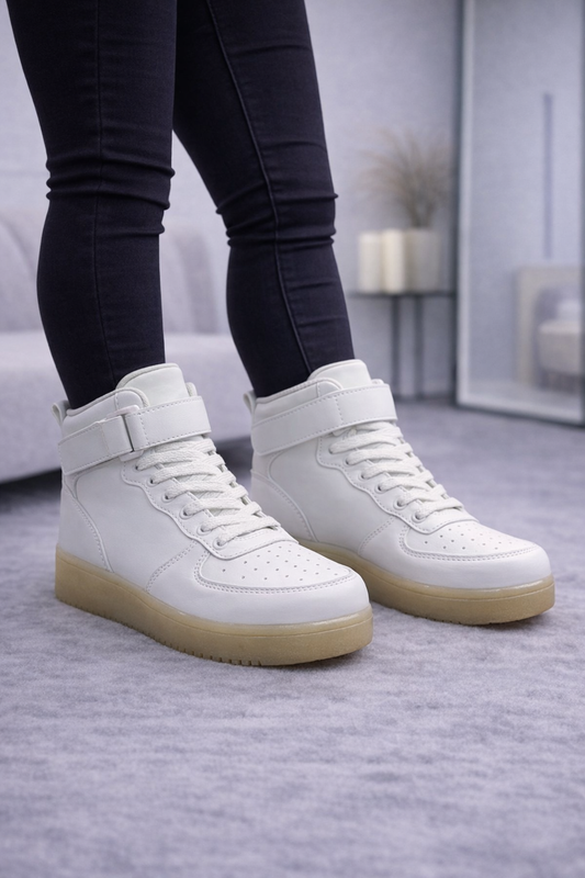 Weiße High-Top Leder-Sneaker mit Klettverschluss 6314 - Weiß