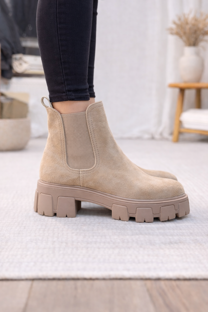 Beige Chelsea-Boots in Wildleder-Optik mit Chunky-Sohle 6308 - Beige