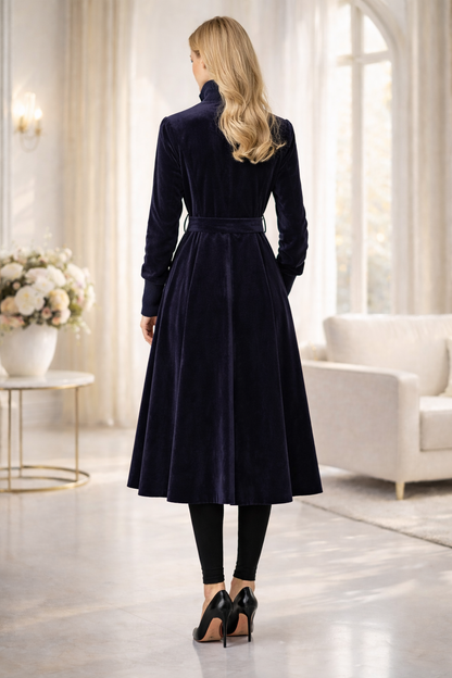 Gefütterter Winter-Trenchcoat in Ponyfell-Optik 1391 - Schwarz