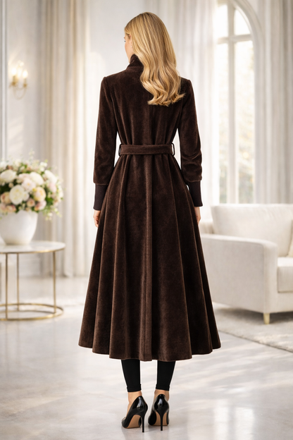 Gefütterter Winter-Trenchcoat in Ponyfell-Optik 1391 - Braun