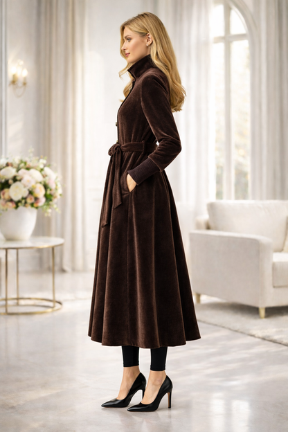 Gefütterter Winter-Trenchcoat in Ponyfell-Optik 1391 - Braun