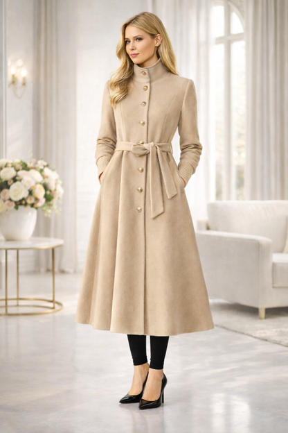 Gefütterter Winter-Trenchcoat in Ponyfell-Optik 1391 - Beige
