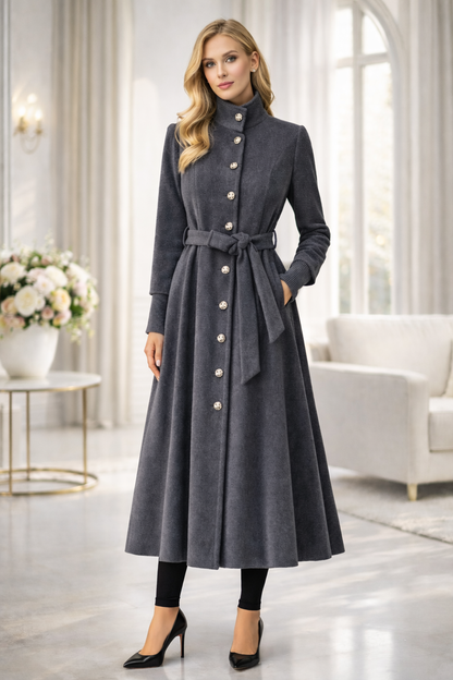 Gefütterter Winter-Trenchcoat in Ponyfell-Optik 1391 - Anthrazit