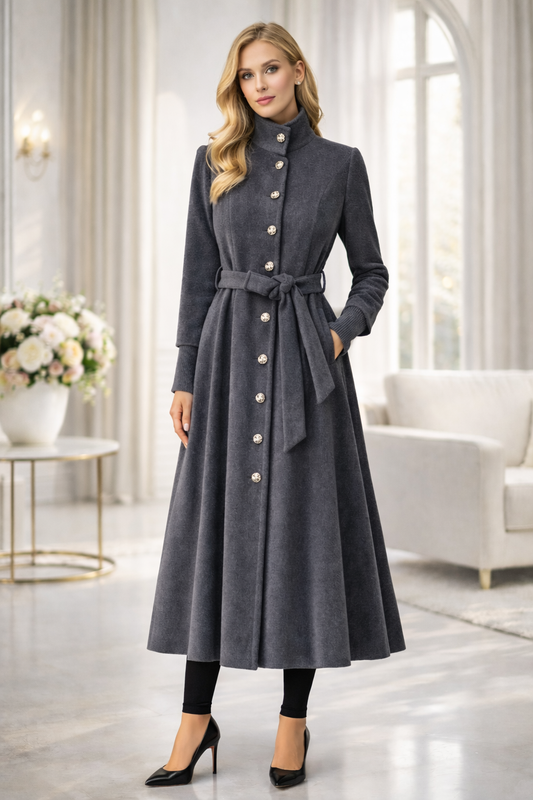 Gefütterter Winter-Trenchcoat in Ponyfell-Optik 1391 - Anthrazit