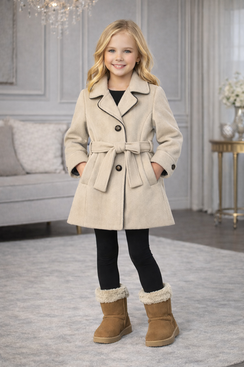 Mädchen-Trenchcoat aus Wollstoff 5109 - Creme