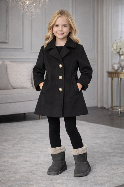 Mädchen-Trenchcoat aus Wollstoff 5109 - Schwarz