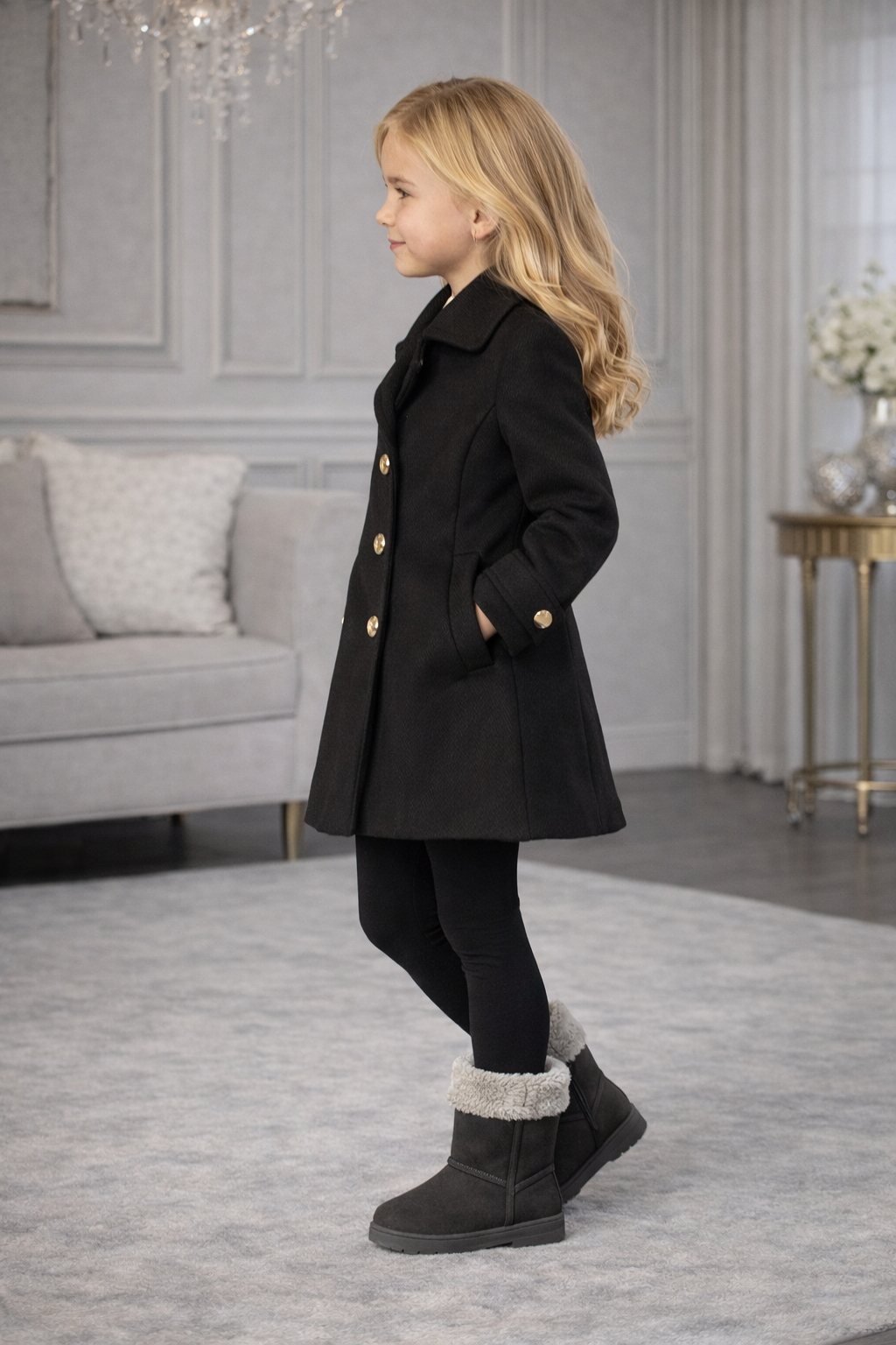 Mädchen-Trenchcoat aus Wollstoff 5109 - Schwarz