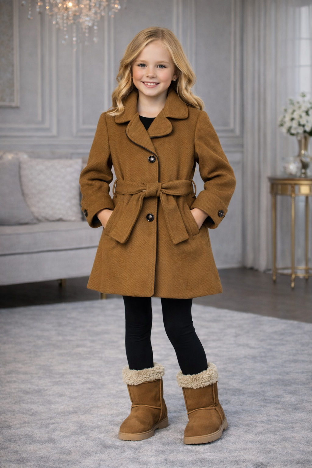 Mädchen-Trenchcoat aus Wollstoff 5109 - Braun
