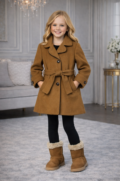 Mädchen-Trenchcoat aus Wollstoff 5109 - Braun