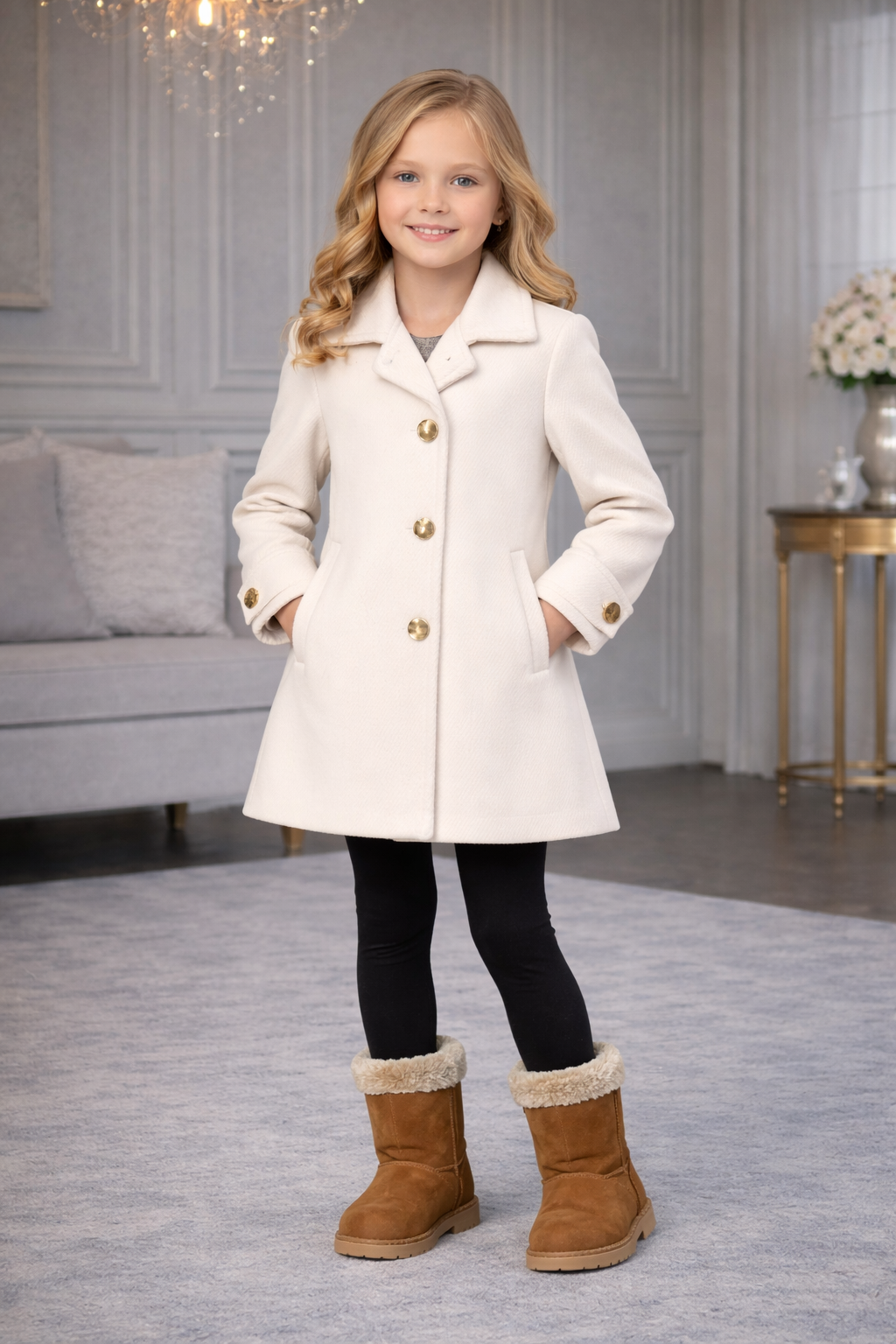 Mädchen-Trenchcoat aus Wollstoff 5109 - Ecru