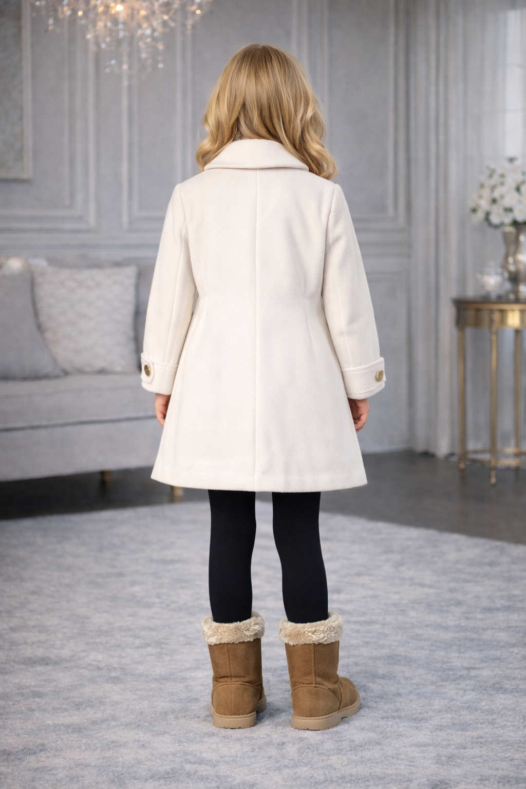 Mädchen-Trenchcoat aus Wollstoff 5109 - Ecru