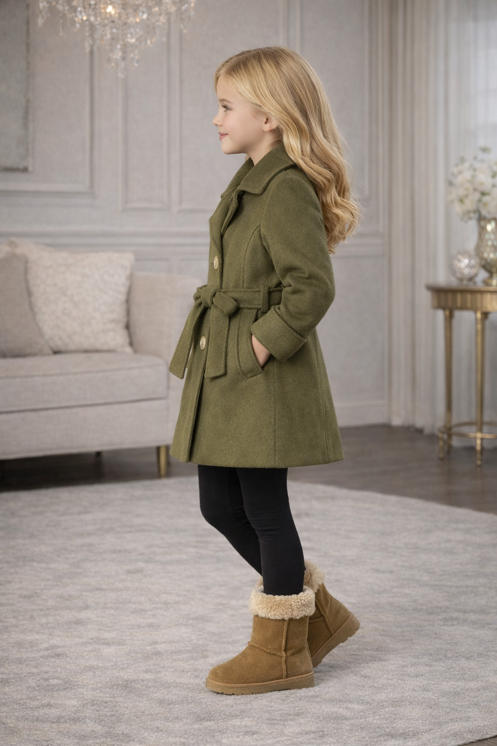Mädchen-Trenchcoat aus Wollstoff 5109 - Khaki