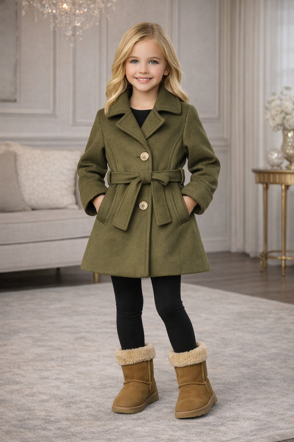 Mädchen-Trenchcoat aus Wollstoff 5109 - Khaki