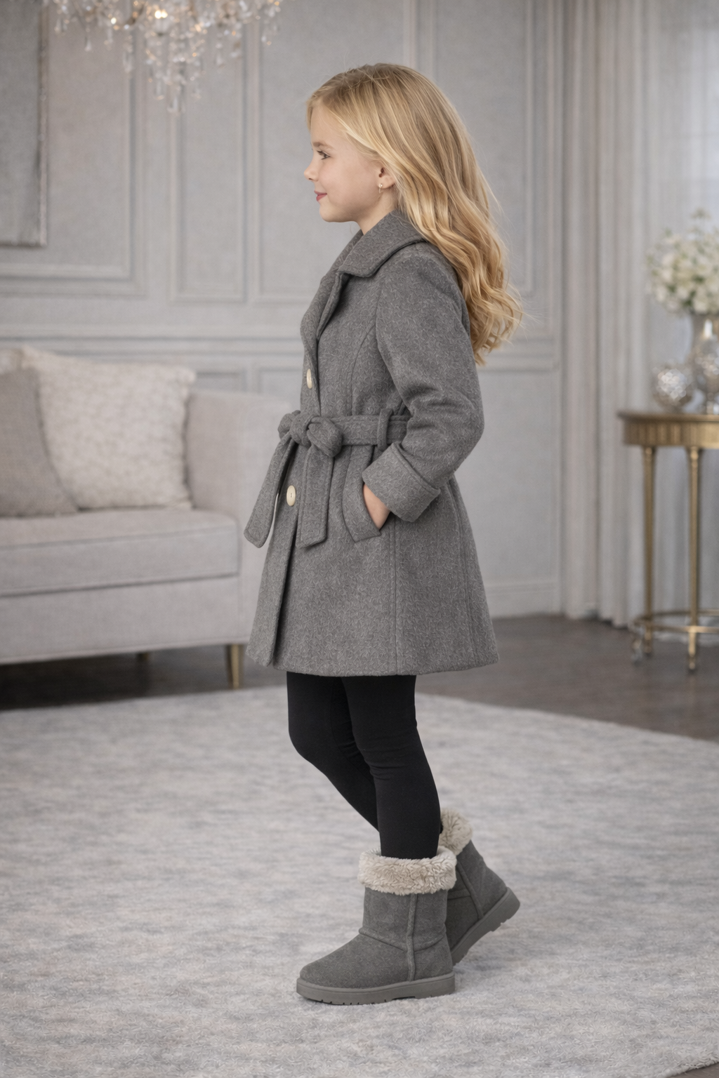 Mädchen-Trenchcoat aus Wollstoff 5109 - Grau