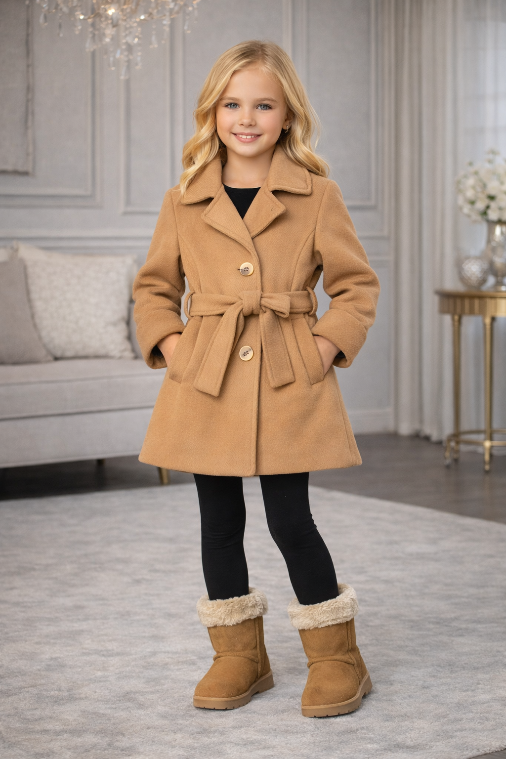 Mädchen-Trenchcoat aus Wollstoff 5109 - Cognac