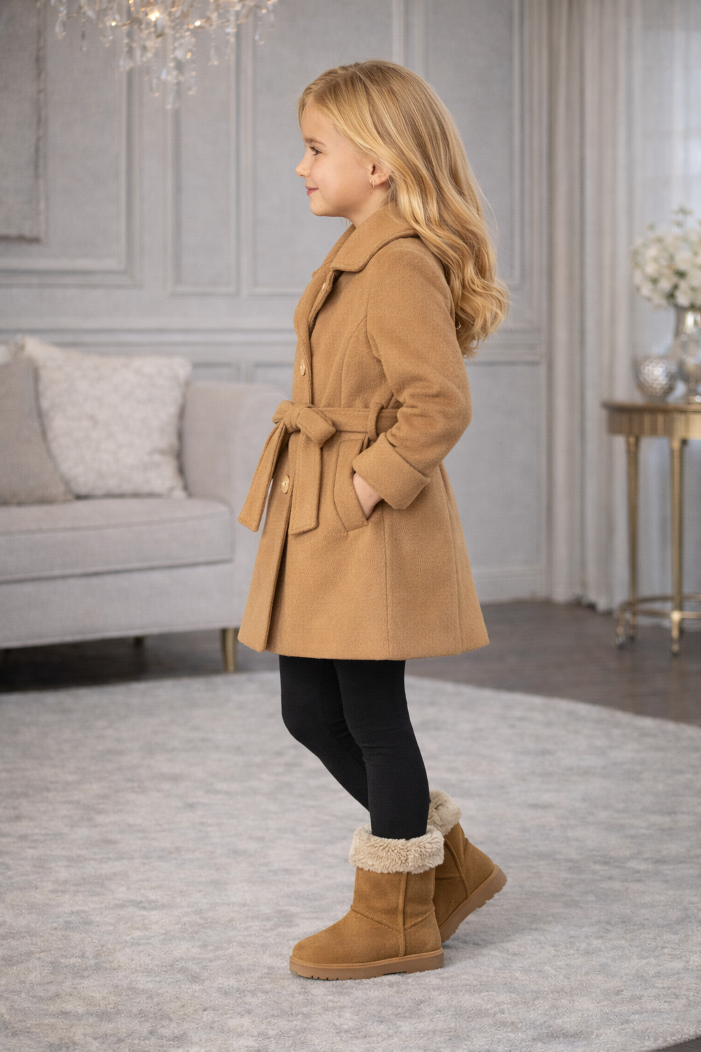 Mädchen-Trenchcoat aus Wollstoff 5109 - Cognac