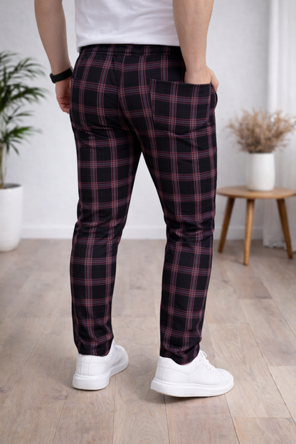 Herren Karierte Hose Slim Fit mit Kordelzug 2009 - Schwarz