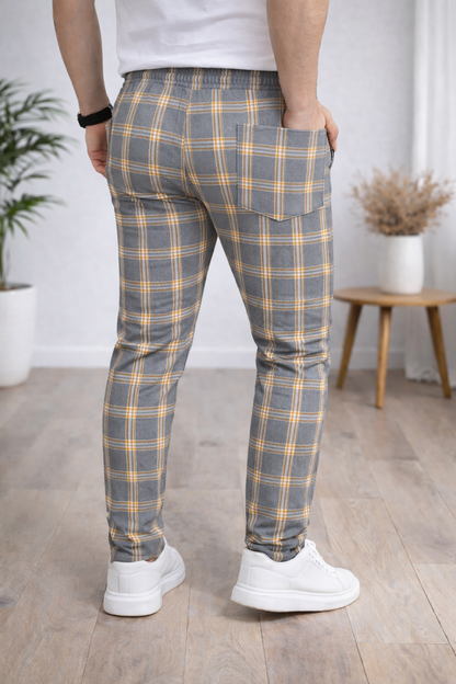Herren Karierte Hose Slim Fit mit Kordelzug 2009 - Cognac