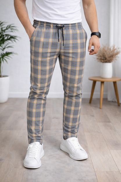 Herren Karierte Hose Slim Fit mit Kordelzug 2009 - Cognac