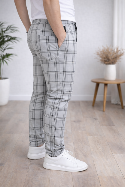 Herren Karierte Hose Slim Fit mit Kordelzug 2009 - Grau
