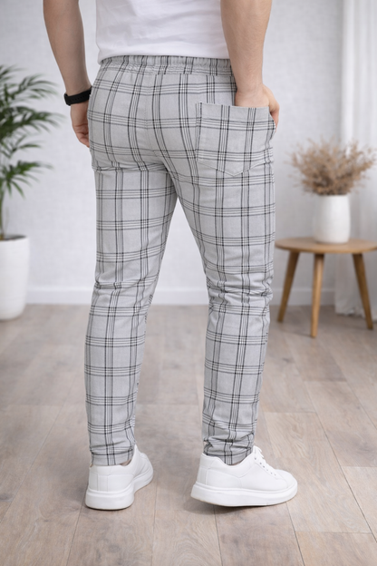 Herren Karierte Hose Slim Fit mit Kordelzug 2009 - Grau